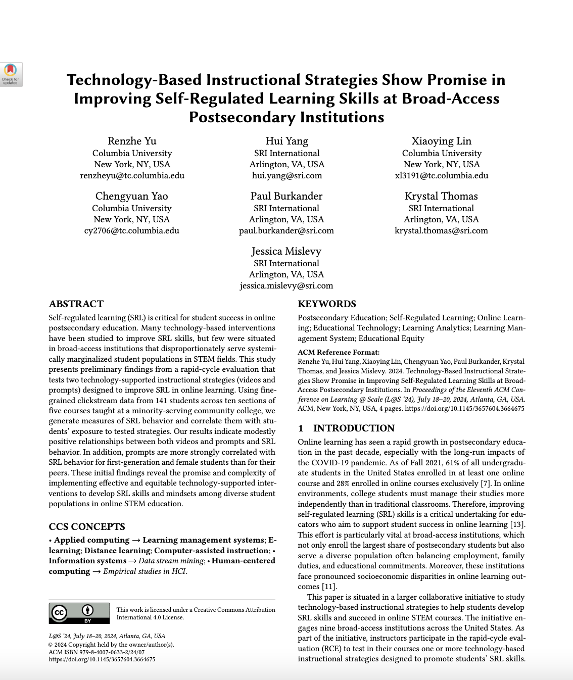 Thumbnail of cover of Technology-Based Instructional Strategies Show Promise in Improving Self-Regulated Learning Skills at Broad-Access Postsecondary Institutions