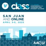 A logo for the AAC&U CONFERENCE ON LEARNING AND STUDENT SUCCESS, held in SAN JUAN AND ONLINE APRIL 3-5, 2025